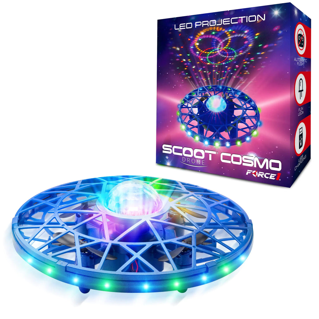 Force1 Scoot Cosmo LED Hand Operated Drone for Kids or Adults - Hands Free Motion Sensor Mini Drone with Bright LED Projection Easy Indoor Small UFO Toy Flying Ball Drone Toy for Boys and Girls (Blue)